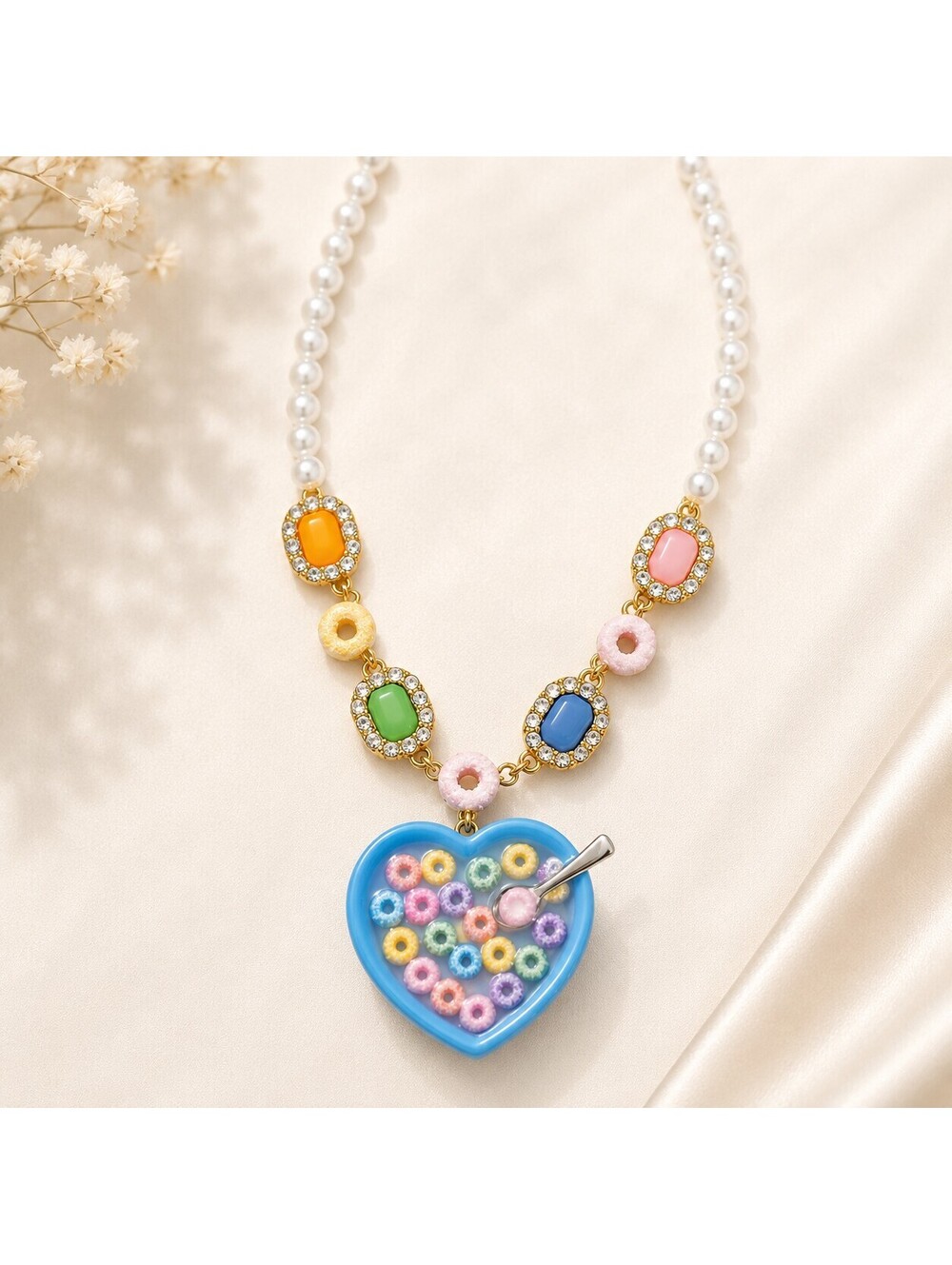 Betsey Johnson Heart-Shaped Cereal Bowl Pendant Necklace